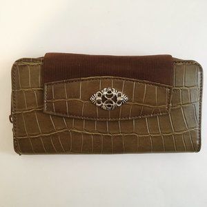 Brown Faux Leather Wallet Bi-Fold Billfold Clutch Coin Cards Money Mock Croc